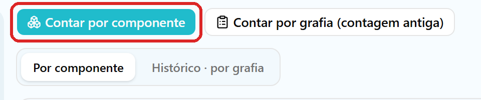 Tela Contagem com o botão Contar por componente em destaque e, ao lado, Contar por grafia (contagem antiga).
